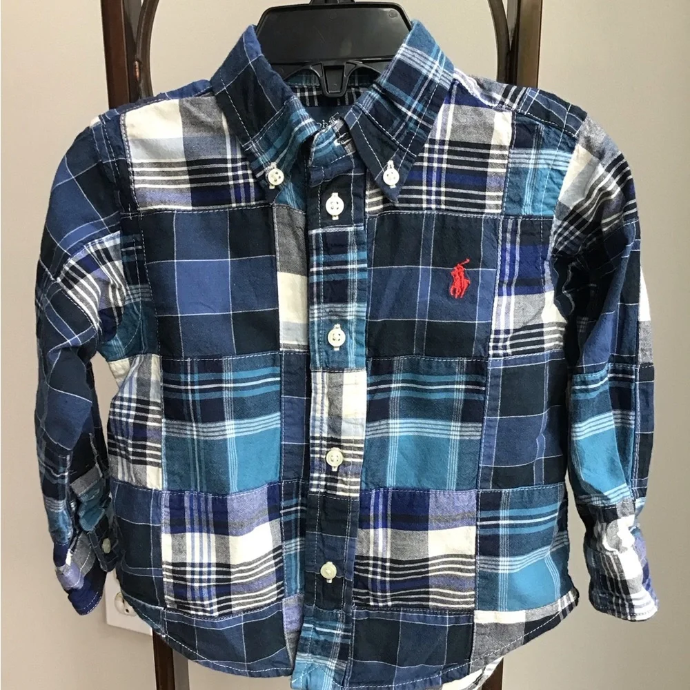 Ralph Lauren Madaras Cotton Shirt Button Down Plaid ‎ Patchwork Long Sleeves